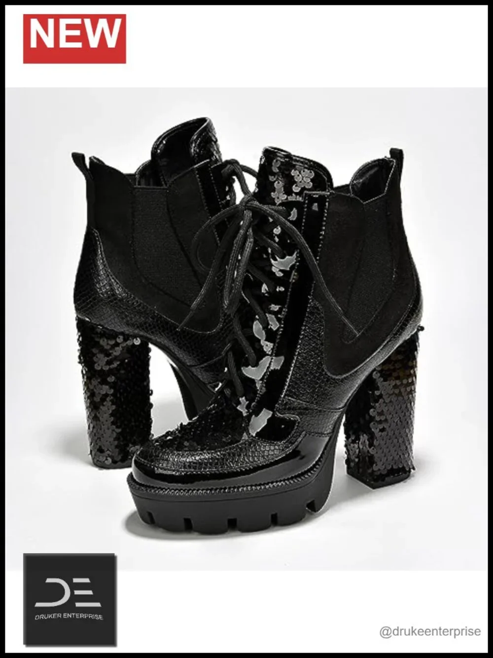 Rhinestone Cowboy Booties - Western Ankle Boots Block Heel Lace-Up